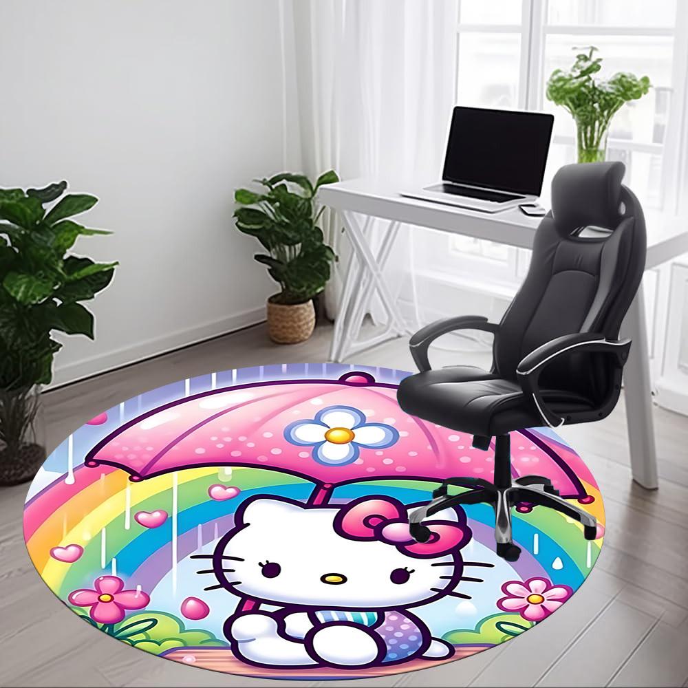 Hello Kitty Rainbow Office Round Area Rug, Under Office Chairs Bedroom Living Room Home Decor a0908131