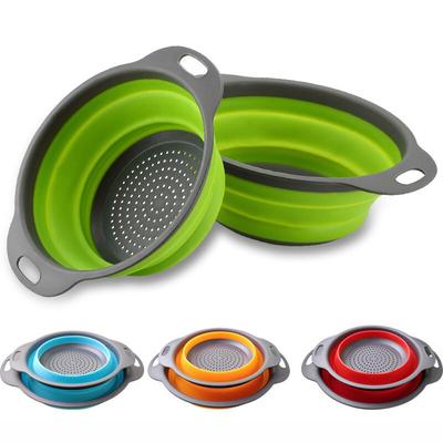 Two Sizes Foldable Silicone Colander Fruit Vegetable Washing Basket Strainer Collapsible Drainer Basket With Handle Kitchen Tool