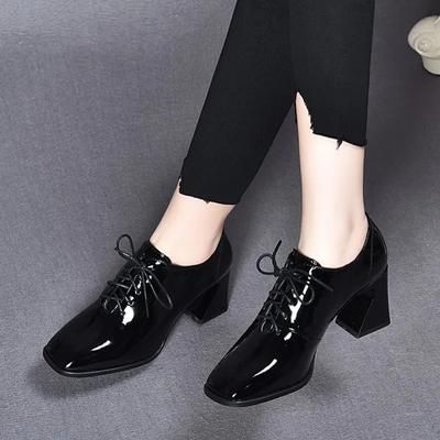New Fashion Women's High Heels Ladies Leather High Heels Lace-up Square Heel Shoes Shoes For Women