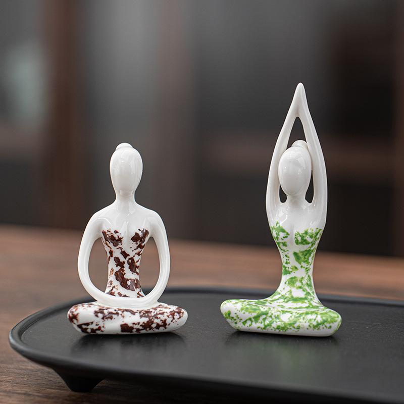 Ceramic Yoga Girl sculptures and figurines Creative Zen Home Room Office Yoga Room Table decoration and accessories
