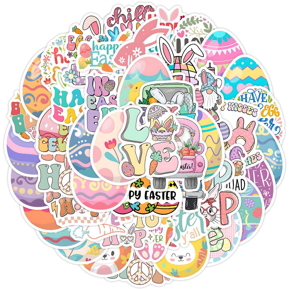 Easter Bunny Sticker Set: 50 Waterproof Decals for Phone, Water Bottle, Car - Creative Decor for Students