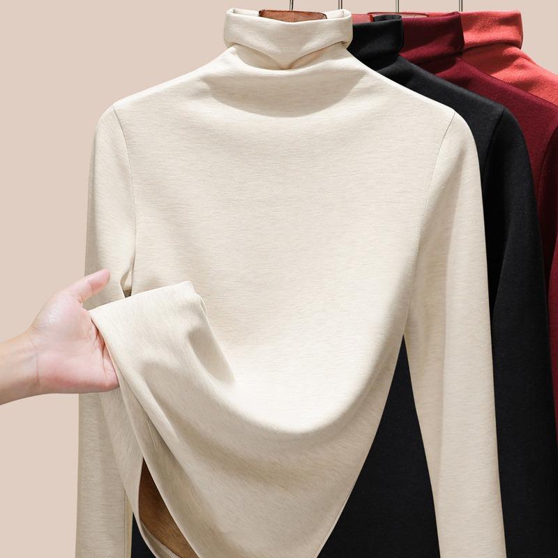 Wool Silk Turtleneck Bottoming Shirt Women's Autumn Clothes Thermal Underwear Heating Warm Velvet Inner Long-sleeved Top Winter