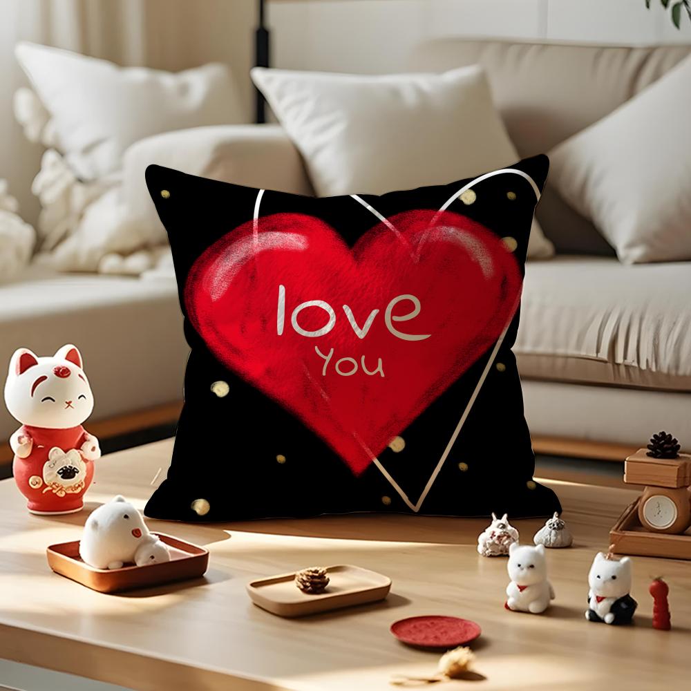 Valentine Red Heart Pillow Case Antidustmite Pillowcase Invisible Zipper Silky Short Plush Sofa Cushion Cover
