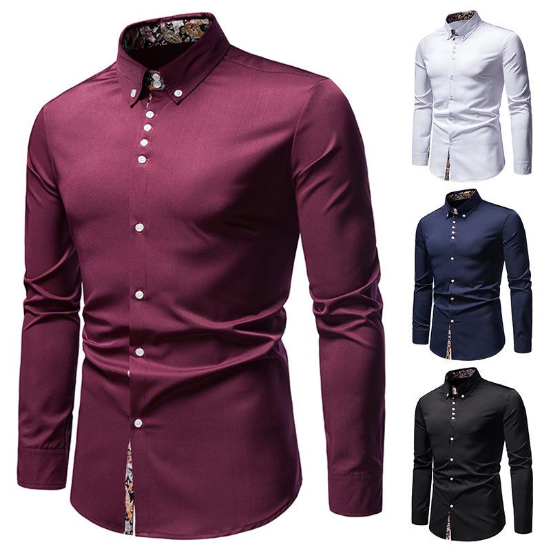 2022 Herren Europäischer & Amerikanischer Stil Slim Fit Langarm Colorblock Hemd