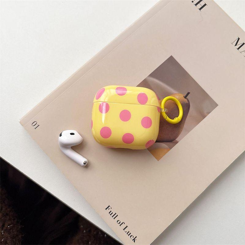 Fashion Simple Big Pink Blue Dots Polka Point Pattern Glossy Earphone Case with Ring Cover for AirPods 1 2 3 4 Pro 2 Pro 3