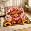 Kawaii Highland Calf Coral Fleece Blanket Cute Farm Decor