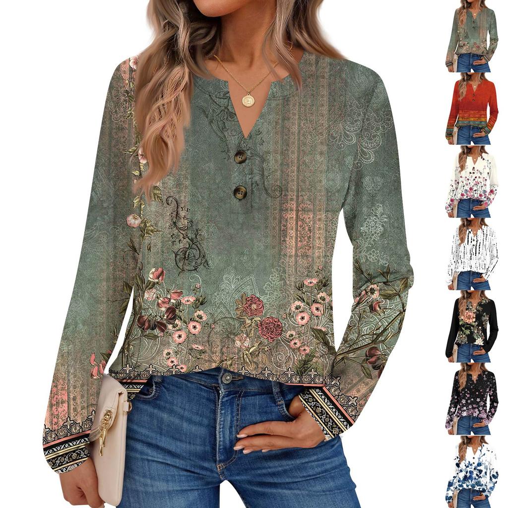 Women's Printed Long Sleeve Shirts Elegant Casual Tops Trendy Shirts Tops