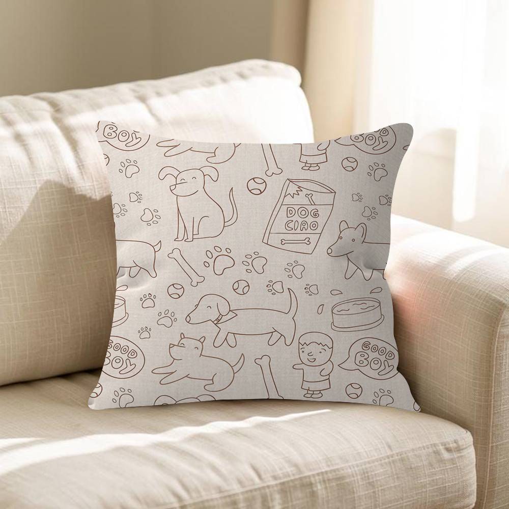 Cartoon Line Cat Dog Cushion Cover Pillowcase Upholstery Sofa Throw Pillow Home Decor Pillowcas