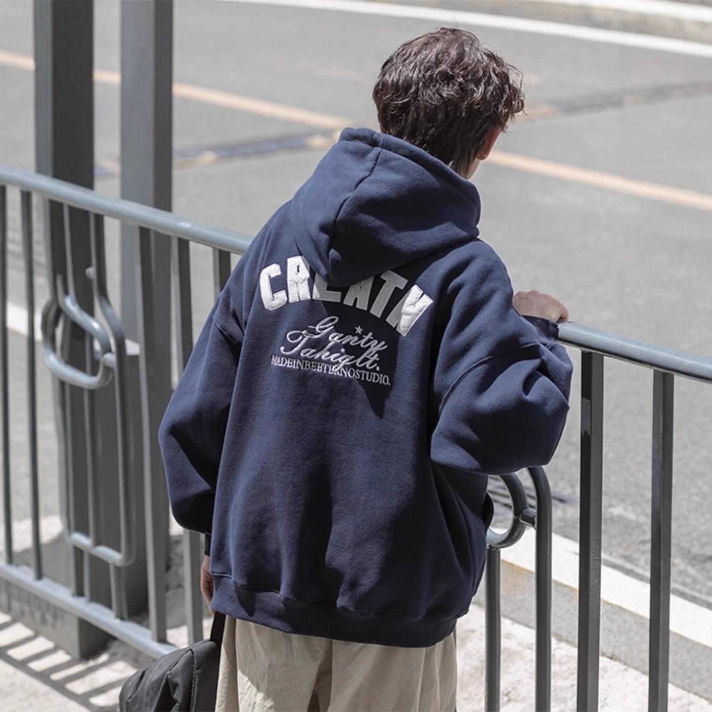 

Men s Sweatshirt Japanese Style Velvet Hooded American Retro Jacket 5XL