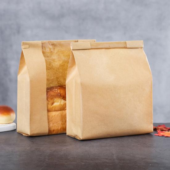 50Pcs Toast Bag Food-Grade Kraft Paper Bread Bags with Clear Window Durable Bread Packaging Bags for Bakery