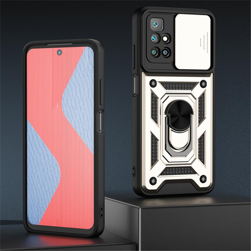 Slide Camera Lens Phone Case For Xiaomi Redmi Note 11 10 9 Pro 11S 10S 10C 9T 9AT 9C Poco X3 NFC M3 M4 Pro Military Grade Shockproof Armor Ring Cover