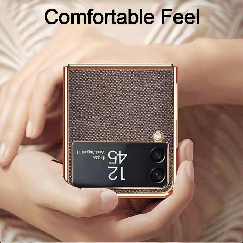 For Samsung Z Flip 4 5g Case High Quality Cloth Texture Leather Plating Frame Hard Pc Cover For Galaxy Z Flip4 5g Fundas