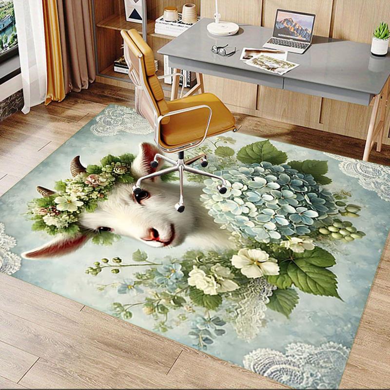 1PC Goat Flowers Non-Slip Floor Carpet Compatible for Office&Living Room&Bedroom&Dining room - Flat-Weave Machine-W227