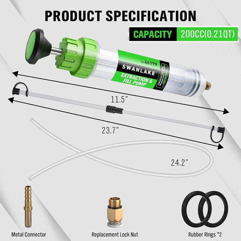 

SWANLAKE 200cc Automotive Fluid Extractor & Fill Pump with 23 Long Hose Oil Change Pumps for Automotive Use