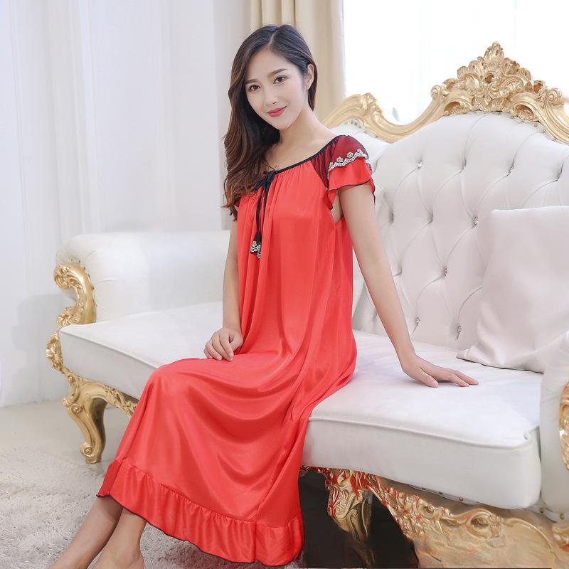 Women's Satin Nightdress with Front Hollow Design and Ruffle Hem