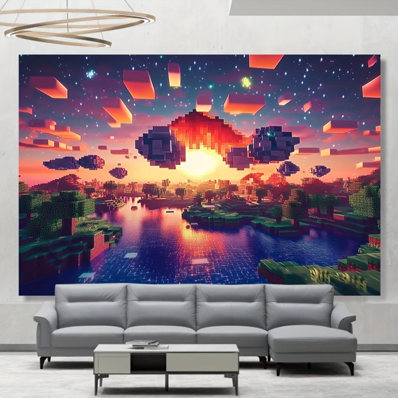 Cartoon Pixel-Style Sunset Tapestry | Fun Cartoon Backdrop | Home Decor for Bedrooms and Living Rooms 100X70CM