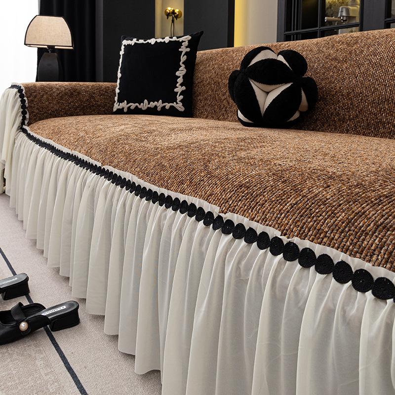 

Французский чехол на диван с юбкой 2025 новый универсальный всесезонный высококачественный чехол на сиденье, всеобъемлющий плед против царапания кошками 180*130cm