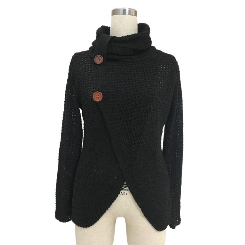 IHUASU Women's Autumn and Winter Fashion Knit Sweater Commuter High Neck Long Sleeve Large Size Loose Cardigan Sweater