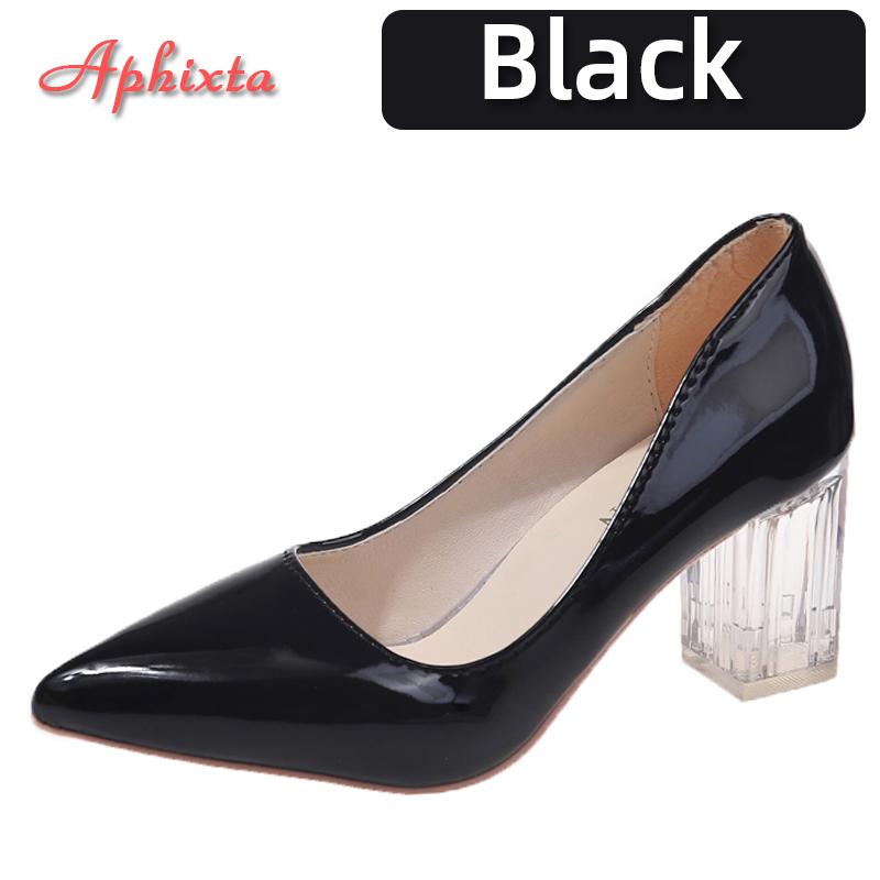 Fashion Aphixta 7cm High Heels Women Lady Orange Leather Pumps Female Wedding Green Transparent Shoes Drop Shipping Plus Size  30-50