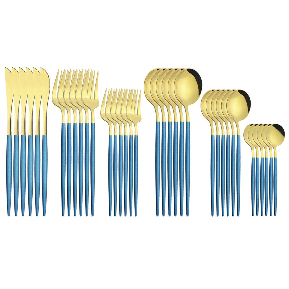 Western 36Pcs Black Gold Cutlery Set Mirror Silverware Stainless Steel Dinnerware Knife Cake Fork Spoon Tableware Flatware Kitchen Wedding Accessories