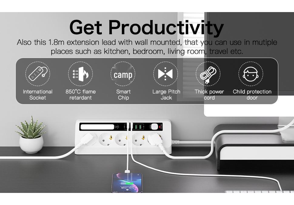 European Touch Night Light Power Strip: Triangle Wall Corner Extension Cord