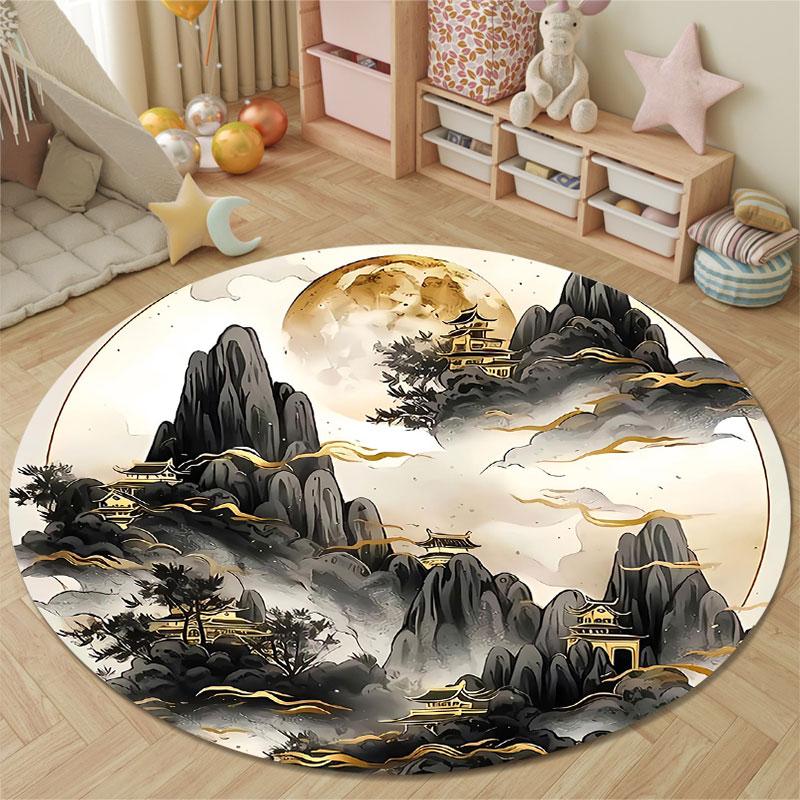 Cozy Round Floral Multicolor Carpet, Non-Slip Floor Mat for Bathroom
