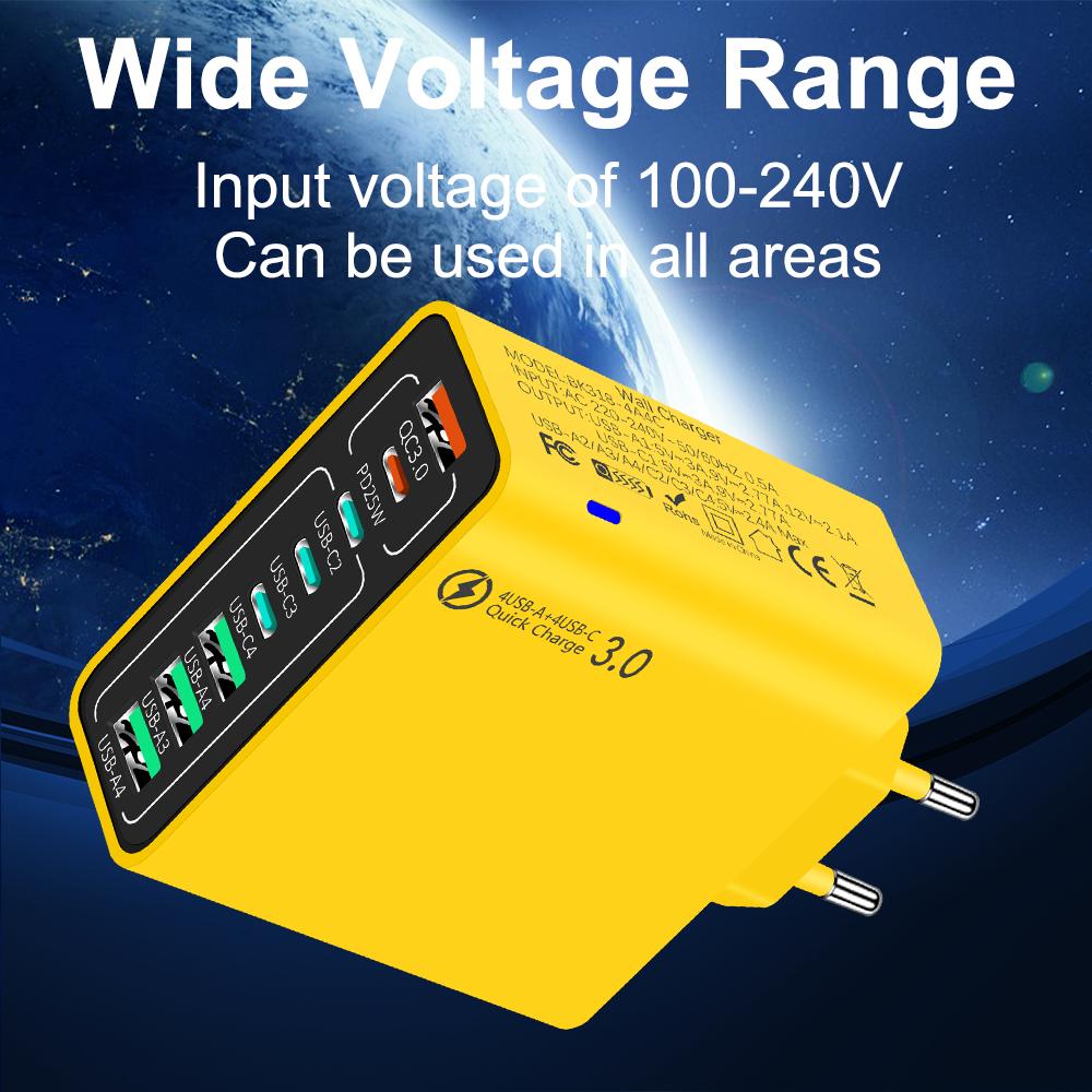 Wall Adapter 8 Ports 4USB 4 Type-c Charger PD QC3.0 USB Fast Charging Mobile Cell Phone Quick Charge for  Xiaomi Samsung