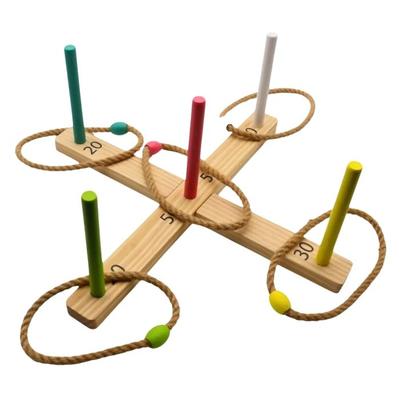 Ring Toss Game - SHOP-STORY - Wood - 5 Colored Pegs - 5 Rope Rings - 3 Years and Up