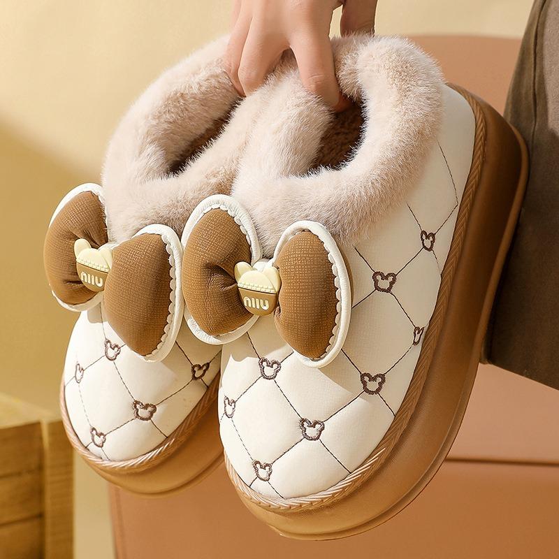 Baumwollpantoffeln Damen Schleifen Herbst und Winter Paare Indoor Hausgebrauch verdickt weiche Sohle Plüschpantoffeln verdickt zum Warmhalten