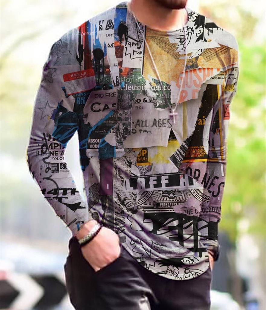 Vintage Punk Street Style Pánská trička s dlouhým rukávem Jaro Podzim 3D tisk Trička pro mladistvou vitalitu Plus velikost 6XL