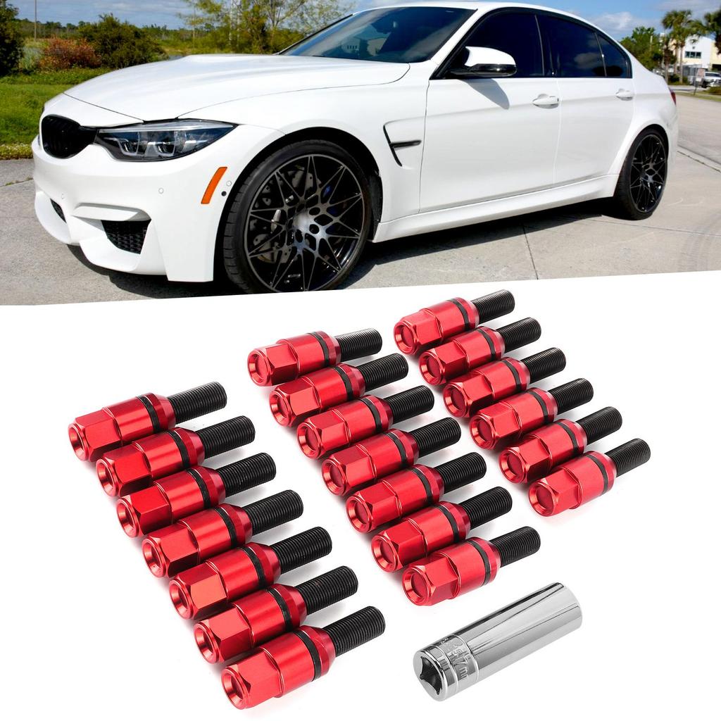 20Pcs Lug Bolts Stud Tuner Style Wheel Screw Nuts M14x1.25 Thread Fit for M3 F80 M2 F22/F23Red