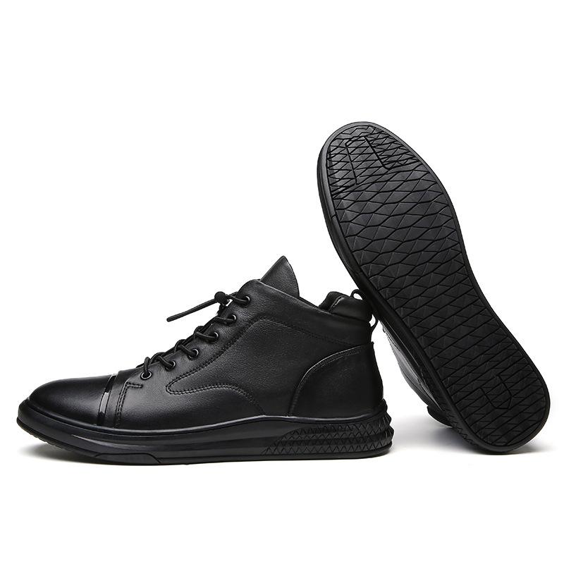 Autumn and winter first-layer cowhide high-top velvet lace-free casual leather shoes men's shoes men's mid-tube board shoes cotton shoes Martin boots