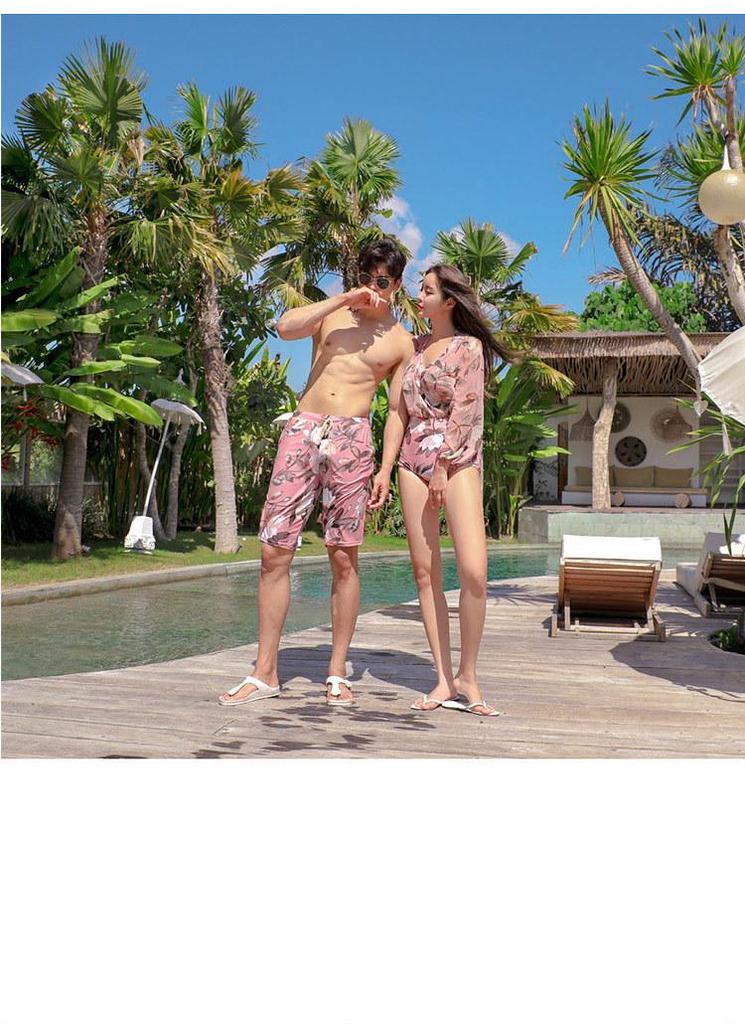 Cross-Border Conservative Couples' One-Piece Swimsuit: Slimming, Tummy-Covering Beachwear with Long Sleeves for Men & Women.