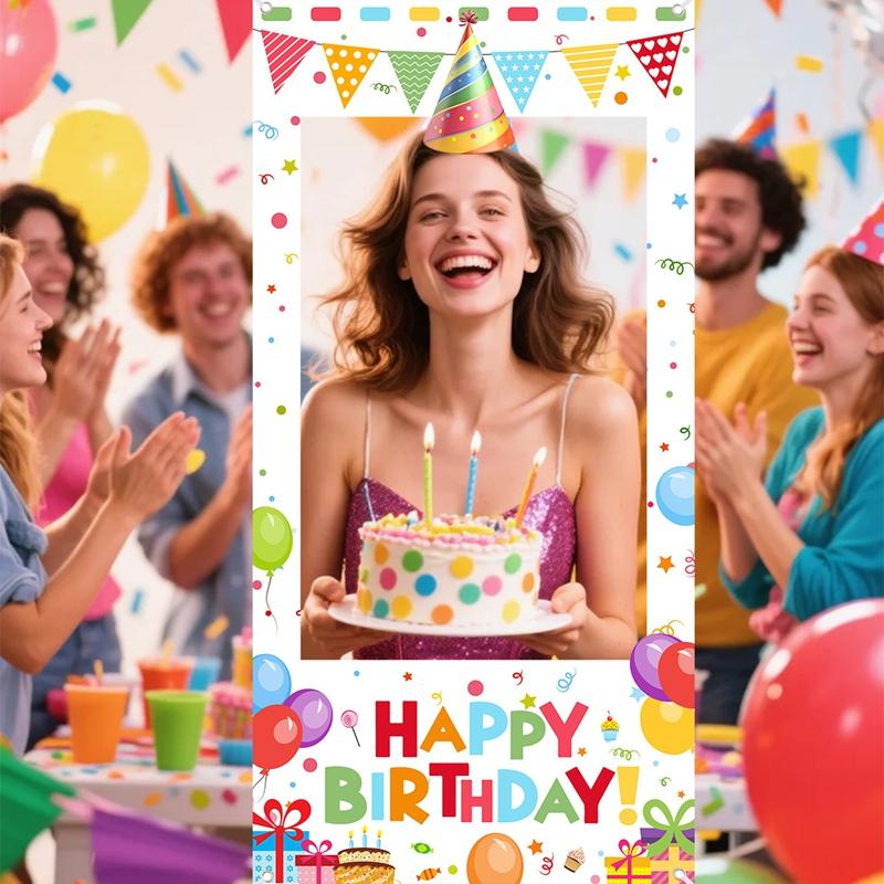 Birthday Party Photo Booth Frame Happy Birthday Photo Frame Backdrop Colorful Balloons Kids Birthday Party Decorations Supplies