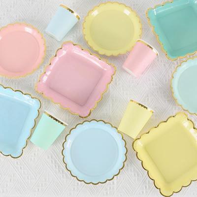 10pc/set Disposable Tableware Solid Color Paper Cup Paper Dining PlateWedding Happy Birthday Decor Baby Shower Party Supplies