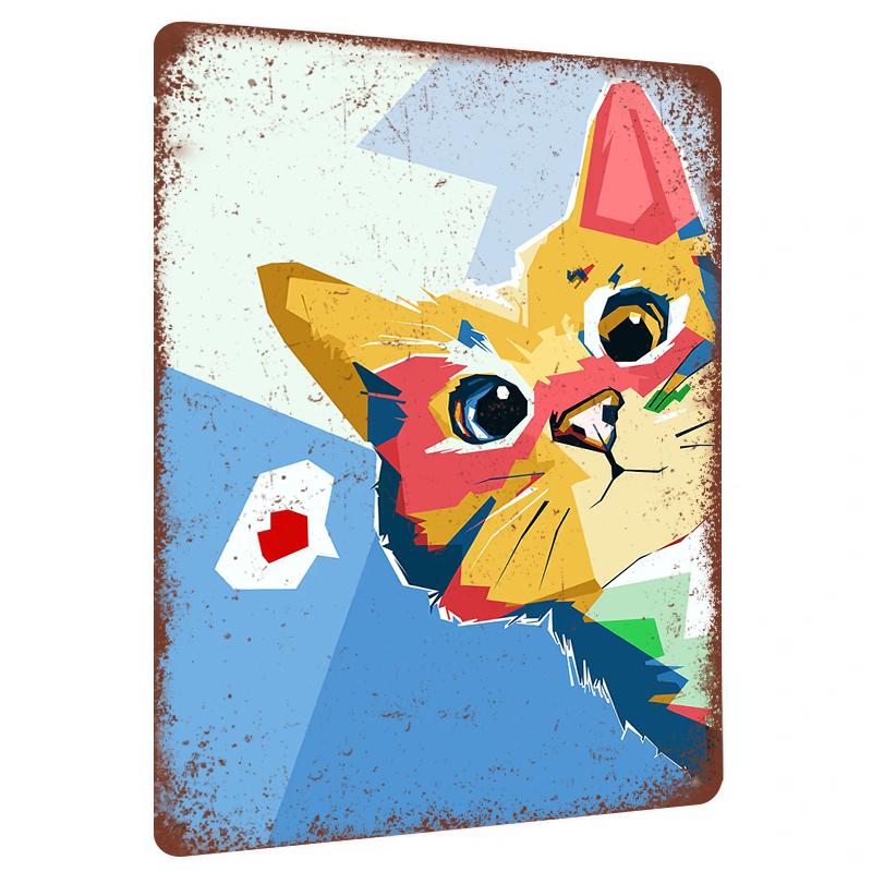 

Custom Geometric Color Block Cat Metal Wall Art Modern Home Decor Living Room BedroomHanging Decoration 20x30cm（7.8x11.8inch）