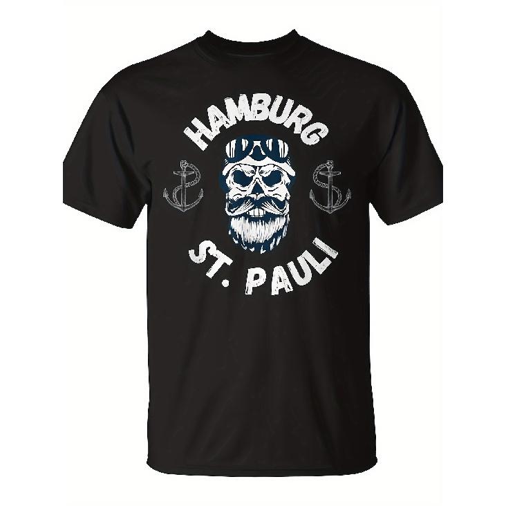 Hamburg St. Paul Graphic T-Shirt - Bold HAMBURG & St. Paul Typography with Anchor & Hamburg State Emblem Print, Breathable Lightweight Fabric, Unisex S чёрный