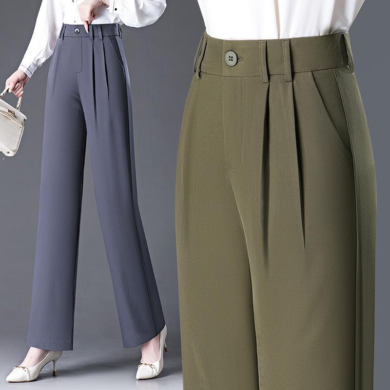 Classic Versatile Wide Leg Pants Women'S Spring And Autumn New Fashion High Waist Temperament Commuter Professional Casual Straight Suit Pants