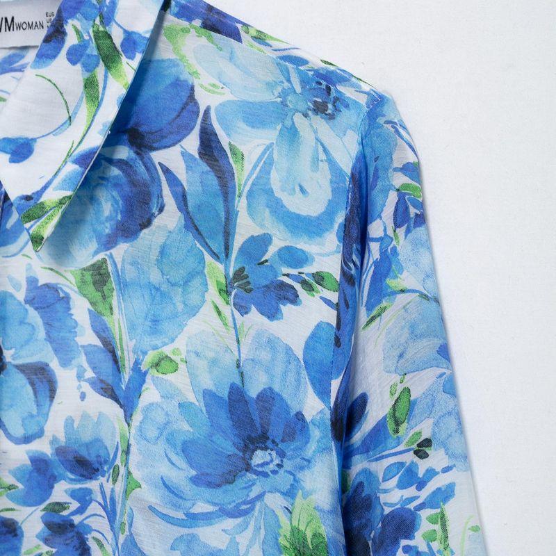 Kaslead New Arrival Women's Fashion Style Flower Print Stylish Temperament Long Sleeves Lapel Shirt 5029053