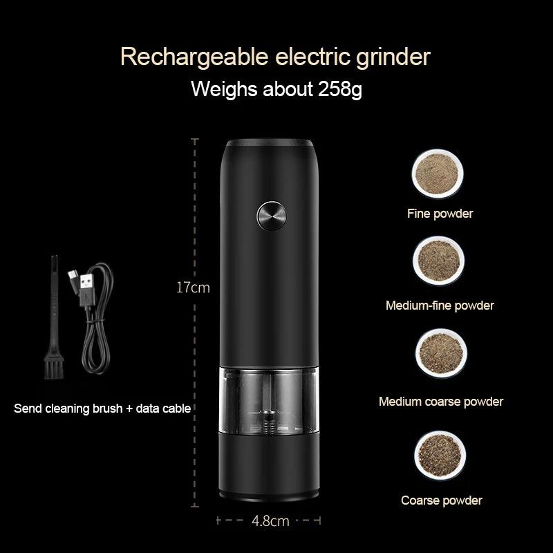 

Перезаряжаемая электрическая мельница для соли и перца USB автоматическая 6 скоростей регулируемая степень помола мельница для специй кухонные принадлежности белый/черный чёрный