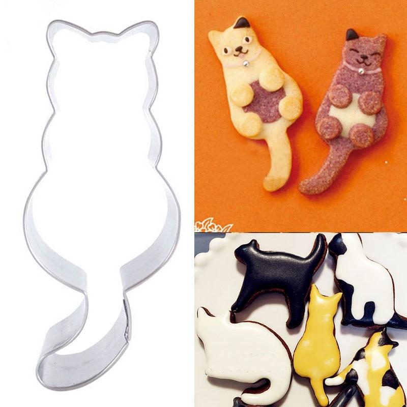 2PCS Stainless Steel Cookie Cutter Cat Shadow Cake Biscuts Cutter Fondant DIY Mold