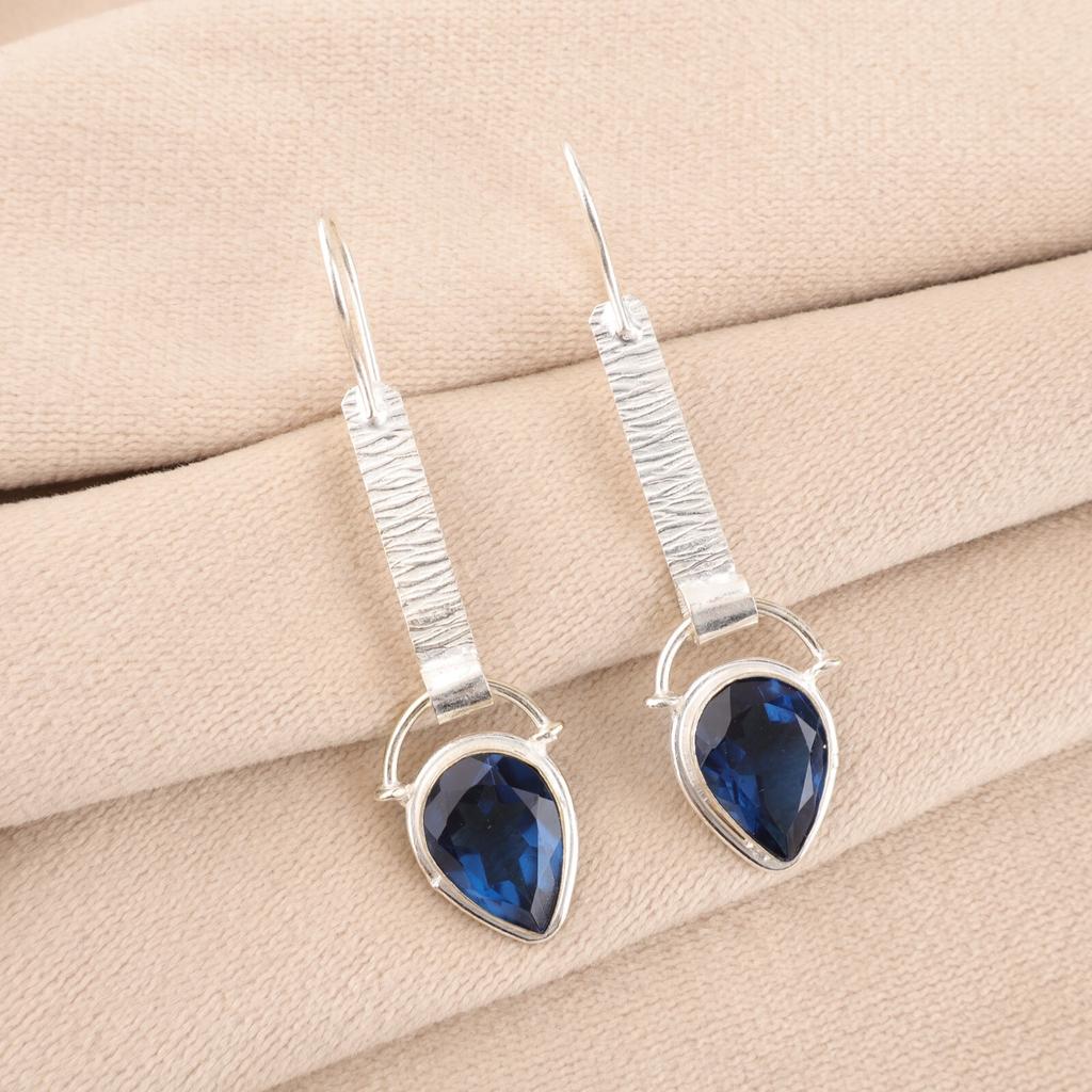 London Blue Topaz Gemstone 925 Sterling Silver Jewelry Handmade Earrings 2.3" EE-166-11