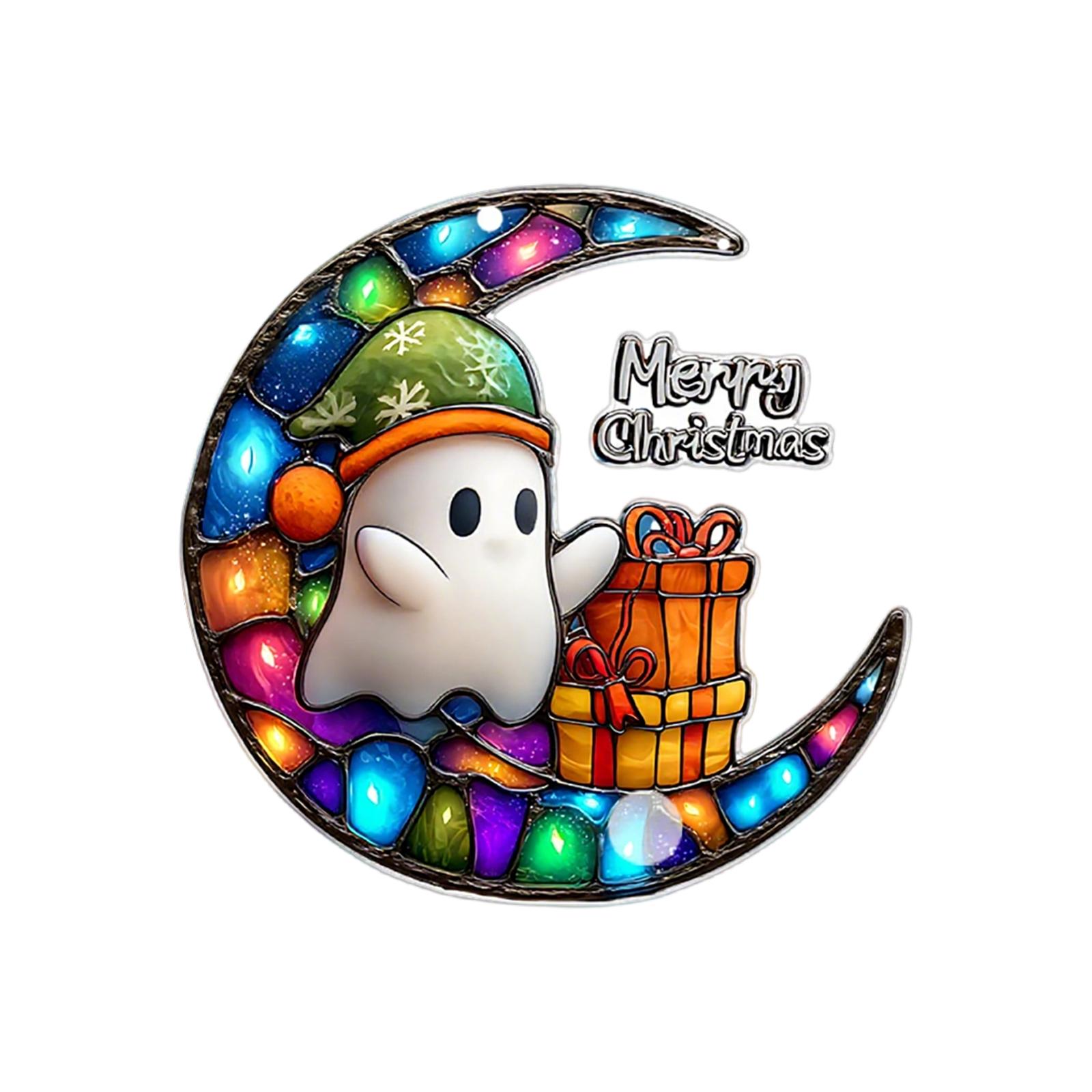 The Little Reading Under The Colorful Moon 2D Flat Acrylic Halloween Christmas Atmosphere Decoration Pendant One Size