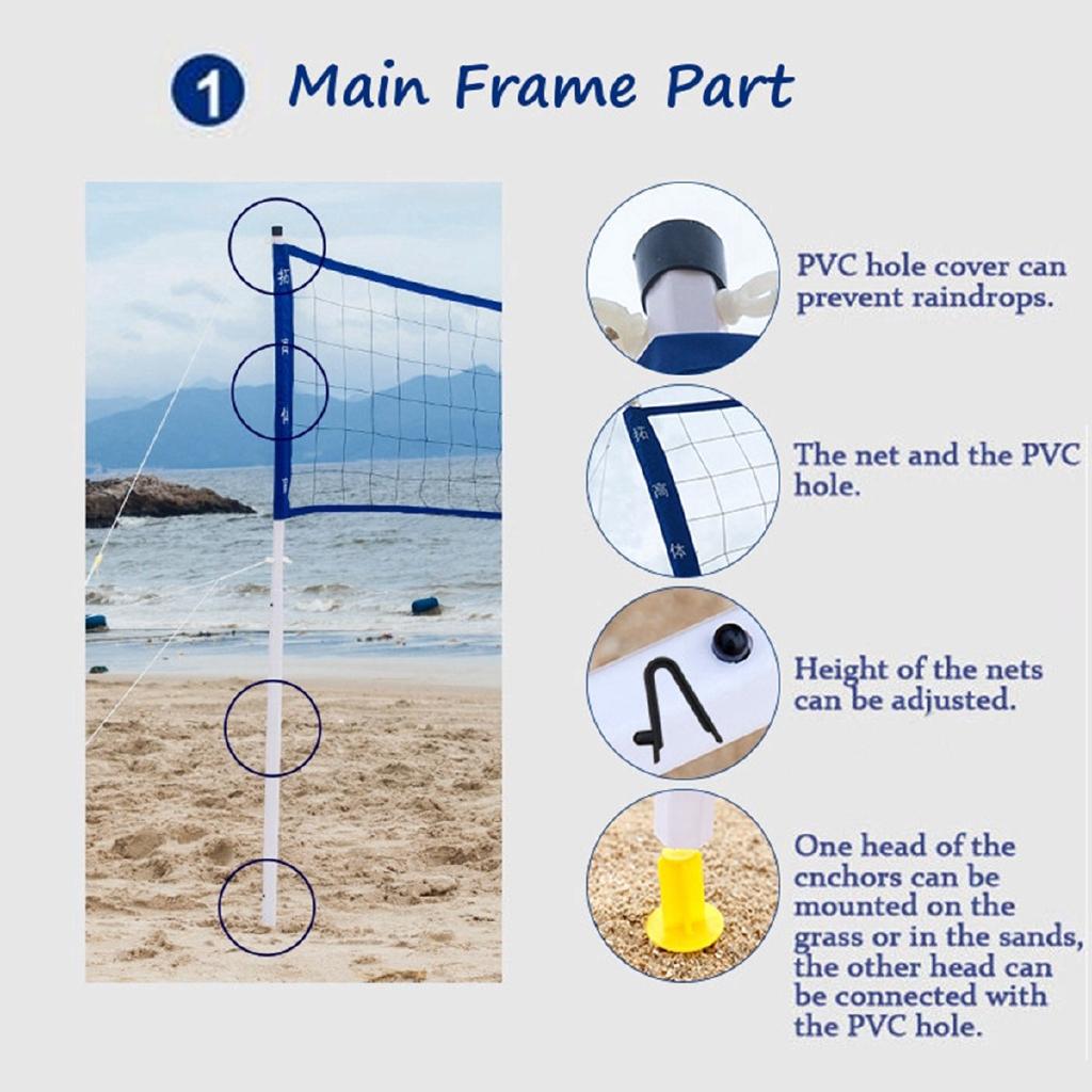 Portable Beach Volleyball Net System Set Outdoor Sports Volleyball Training PVC Tube Adjustable Posts Ball Hand Pump