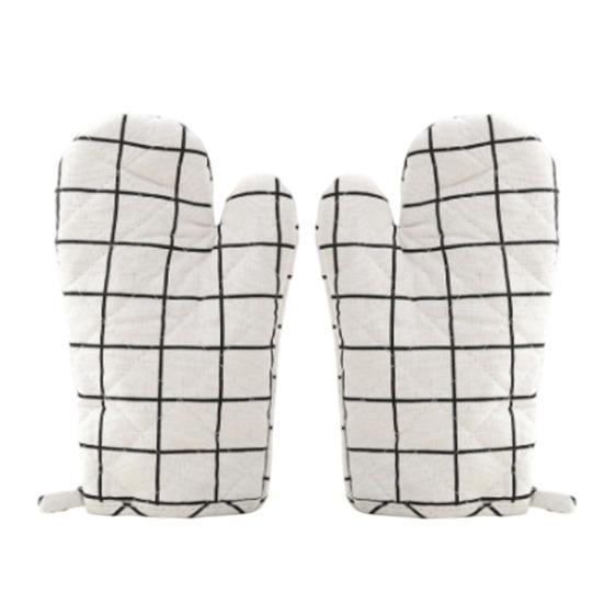 2Pcs Heat Resistant Oven Gloves Thick Cotton Mitts for Baking Grilling Microwave Non-Slip Kitchen Gloves for Hot Pots Cast Iron