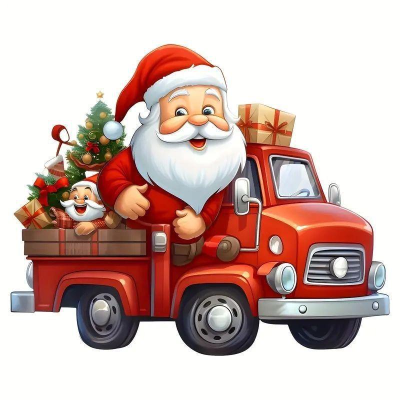 Santa Claus Drive Car Pendant With Acrylic Flat Surface For Christmas Gift