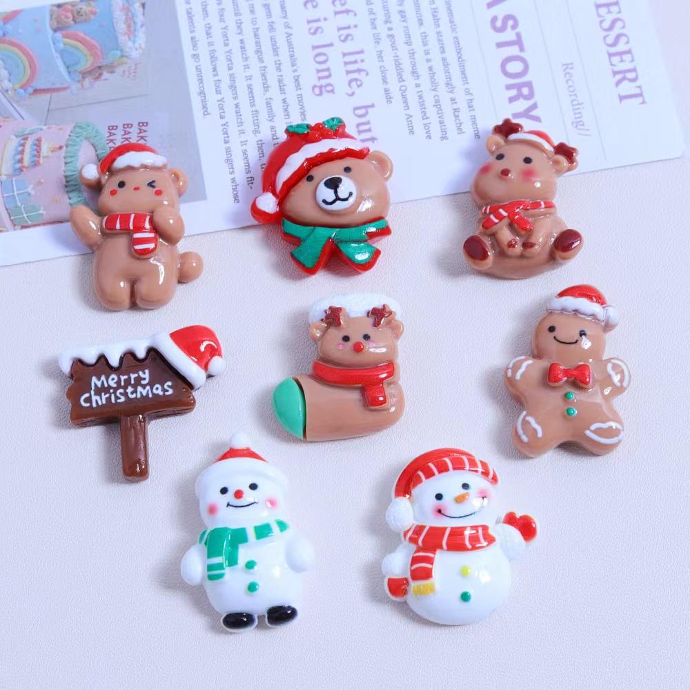 10PCS Resin Kawaii Colorful Gingerbread Man Snowman Bells Trees Flat Back Cartoon Christmas Figurines Scrapbook DIY Decor Crafts