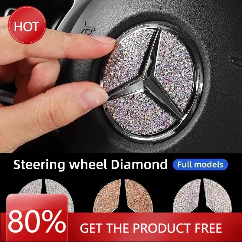 Car Sticker Car Steering Wheel Emblem Sticker Diamond Accessories For Mercedes Benz AMG W205 W211 W212 W213 X253 W166 W167 W117