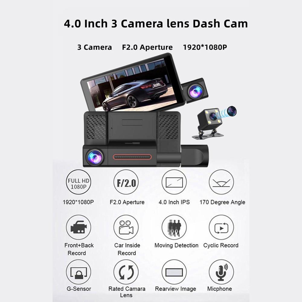 Produktbild von 1080P WiFi Dash Cam 3-Kanal - Front, Heck & Innenraum Aufnahme Mit Nachtsicht