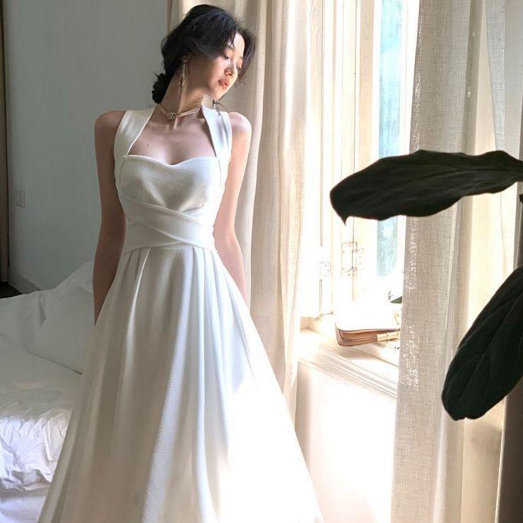 French Temperament White Dress Women's Summer New Cross-strap High-end Niche Suspender Waist Slim Dress